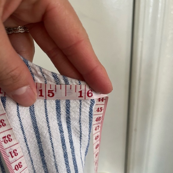 Old Navy Linen Blend Blue and White Striped Jumpsuit w/ Pockets - Picture 6 of 9